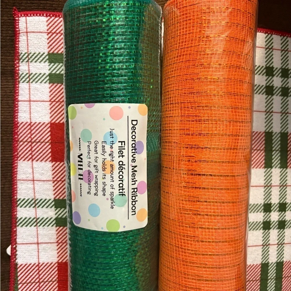 Meedee  Decorative Mesh Ribbon Set - Orange and Green . Meedee  10” wide .